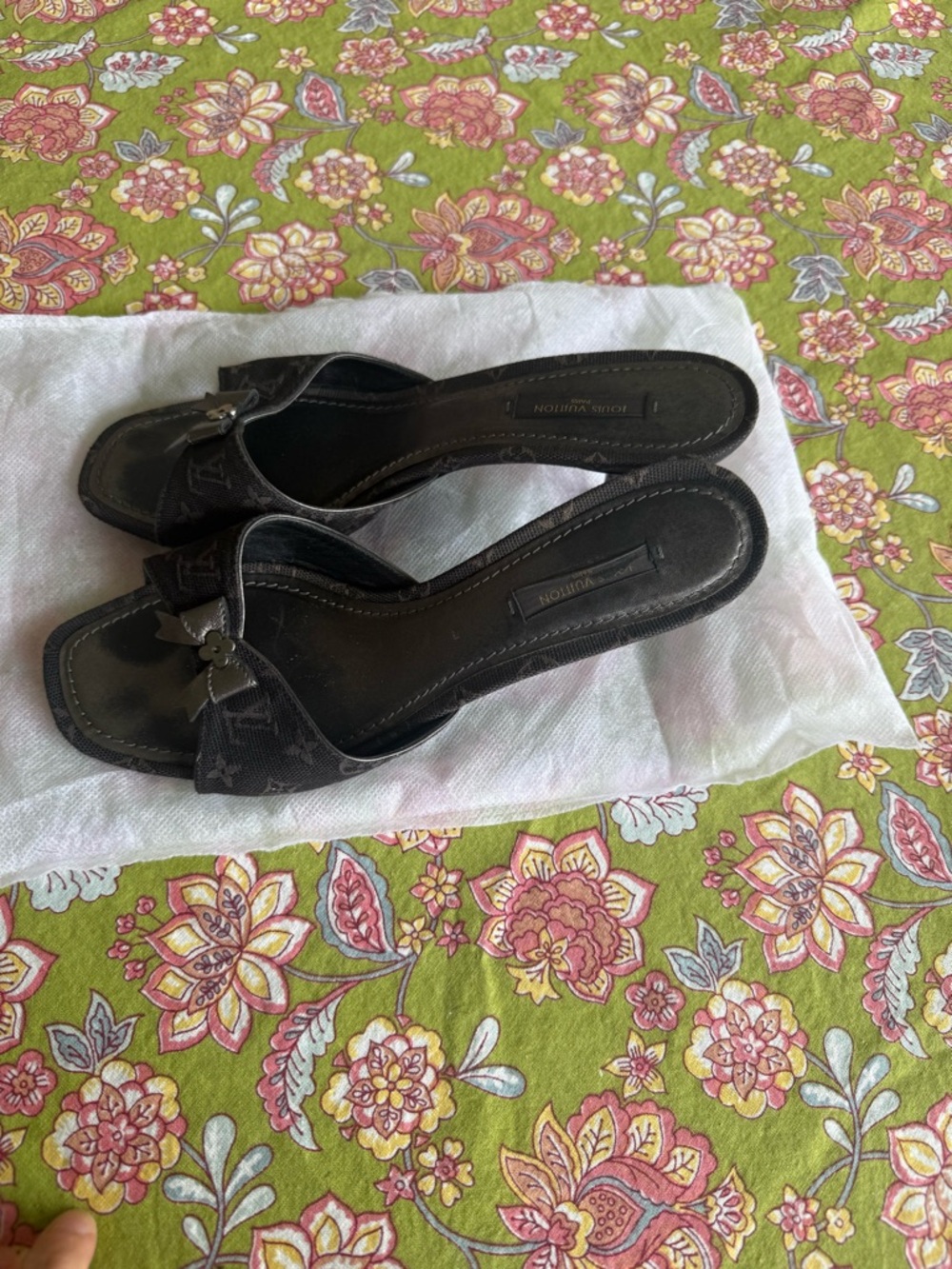 Louis Vuitton Dark Brown Monogram Bow Slide Mules - Picture 2 of 4